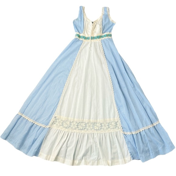 Vintage Prairie Maxi Dress Blue White Gingham Size Small - Picture 16 of 16